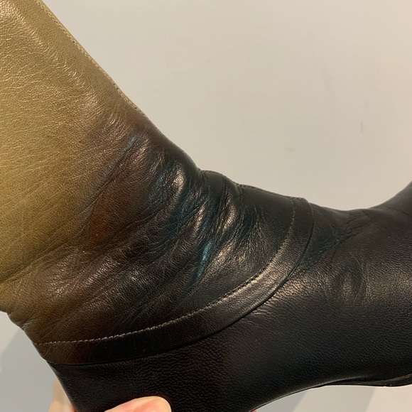 Y2K Leather Heeled Mid Calf Two colour Tone Boots, rounded toe - Picture 13 of 16